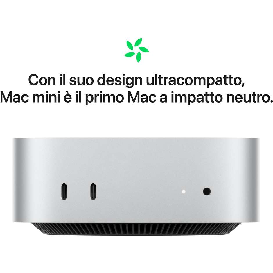 Apple Mac mini Chip M4 Ram 16 GB Memoria 512 GB macOS Sequoia Colore Argento