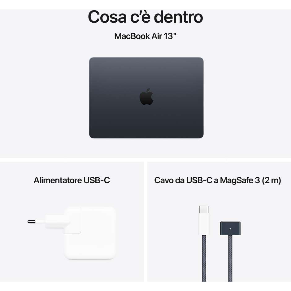 Apple MacBook Air 13'' M4 Ram 16 GB Memoria 512 GB macOS Sequoia Colore Mezzanotte