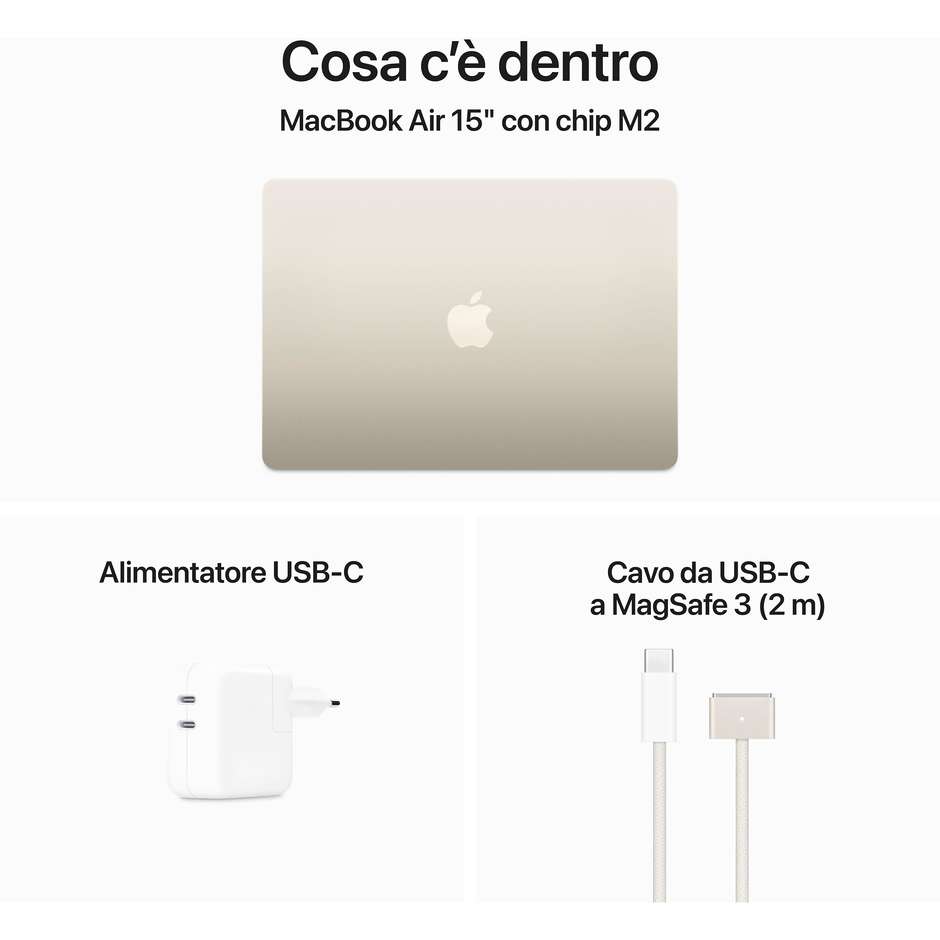 Apple MacBook Air 15" M2 Full HD Ram 8 GB Memoria 512 GB macOS Ventura Colore Galassia