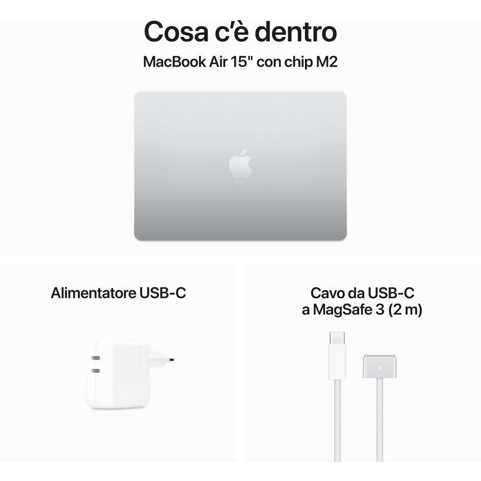 Apple MacBook Air 15" M2 Ram 8 GB Memoria 512 GB macOS Ventura Colore Argento