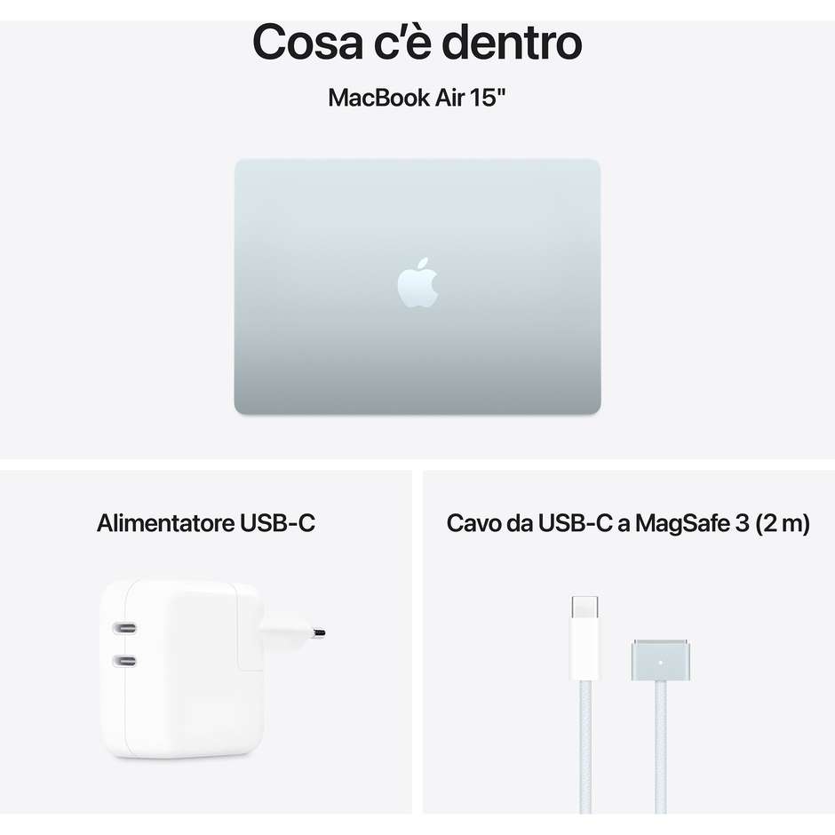 Apple MacBook Air 15'' M4 Ram 16 GB Memoria 256 GB macOS Sequoia Colore Celeste