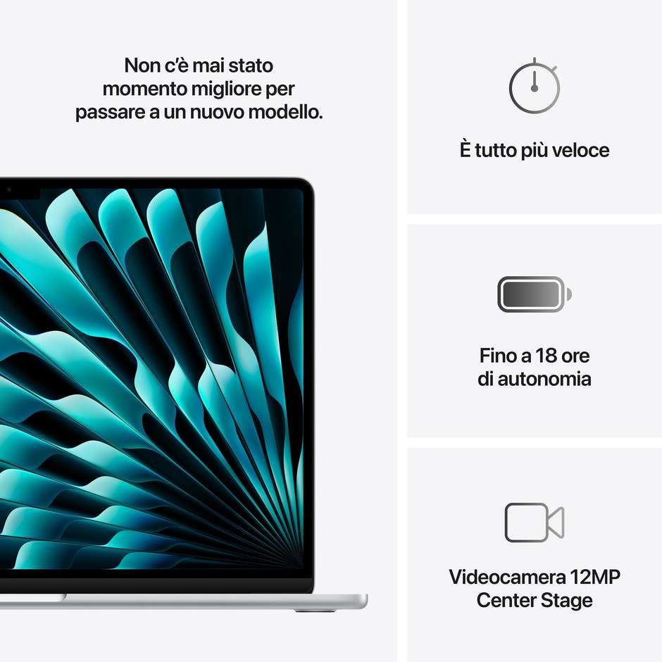 Apple MacBook Air 15'' M4 Ram 16 GB Memoria 512 GB macOS Sequoia Colore Argento