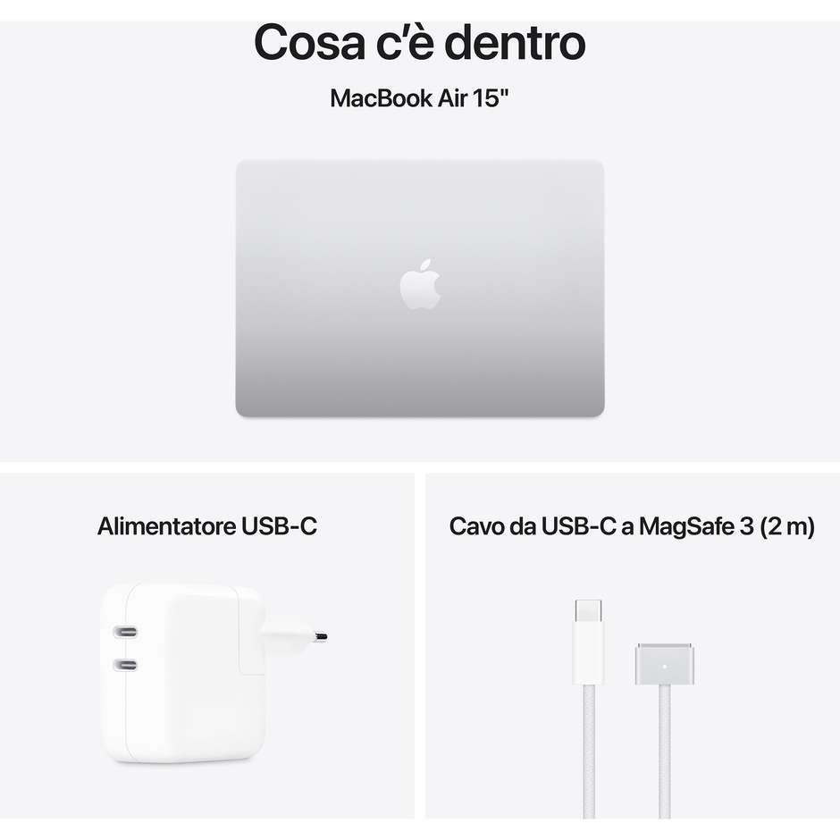Apple MacBook Air 15'' M4 Ram 16 GB Memoria 512 GB macOS Sequoia Colore Argento