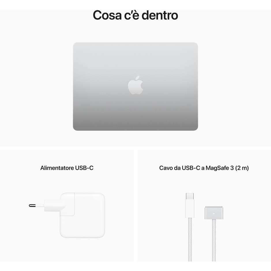 Apple MacBook Air M2 Notebook 13.6" Apple M2 8GB Ram 256 Gb SSD macOS Monterey Colore Argento