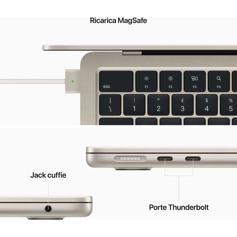 Apple MacBook Air M2 Notebook 13.6" Apple M2 8GB Ram 256 Gb SSD macOS Monterey Colore Beige