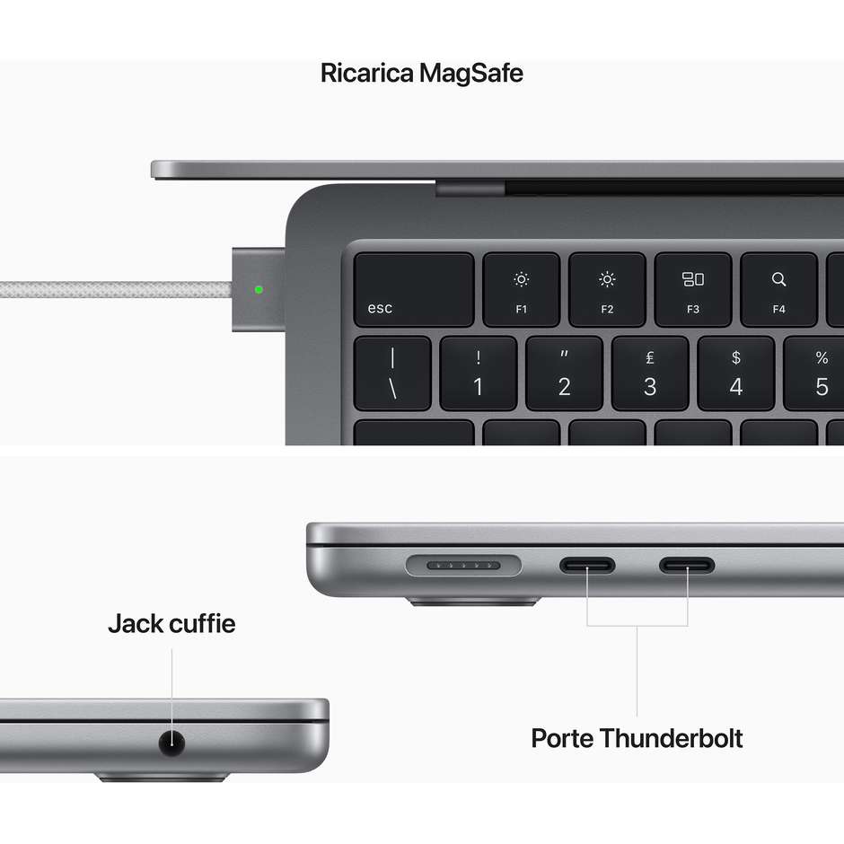 Apple MacBook Air Notebook 13,6" M2 Ram 8Gb SSD 256GB IOS Colore Grigio siderale
