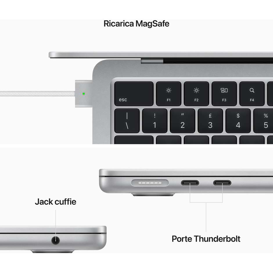 Apple MacBook Air Notebook 13,6" M2 Ram 8Gb SSD 512 GB IOS Colore Argento