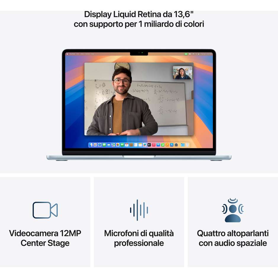 Apple MacBook Air Notebook 13'' M4 Ram 16 GB Memoria 256 GB macOS Sequoia Colore Celeste