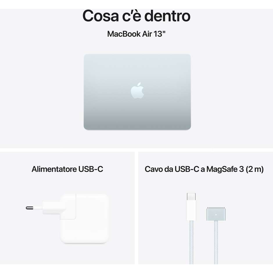 Apple MacBook Air Notebook 13'' M4 Ram 16 GB Memoria 256 GB macOS Sequoia Colore Celeste