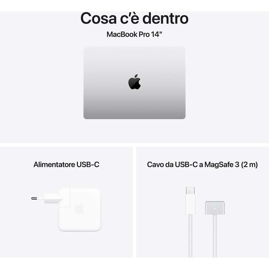 Apple Macbook pro 14" Full HD Ram 24 Gb Memoria 512 Gb macOS Sequoia Colore Argento