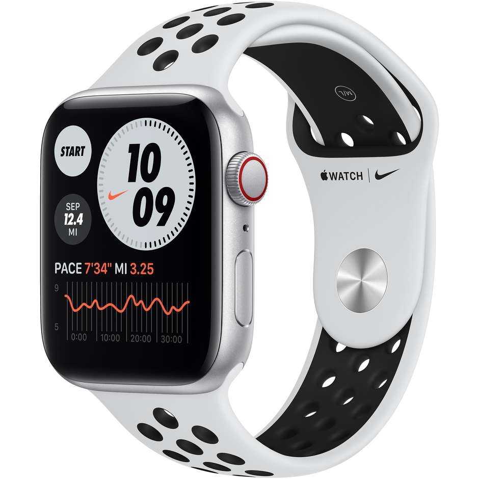 Apple MG083TY/A Watch Nike Serie 6 Smartwatch 44 mm GPS Wi-Fi colore silver con cinturino sport nero/platino