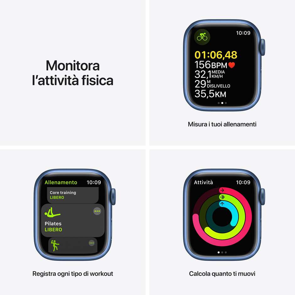 Apple MKN13TY/A Watch Serie 7 Smartwatch OLED 41mm GPS Wi-Fi Bluetooth colore blue con cinturino blu