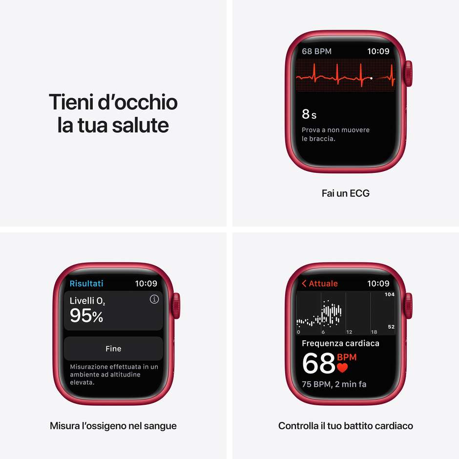 Apple MKN23TY/A Watch Serie 7 Smartwatch OLED 41mm GPS Wi-Fi Bluetooth colore rosso con cinturino rosso