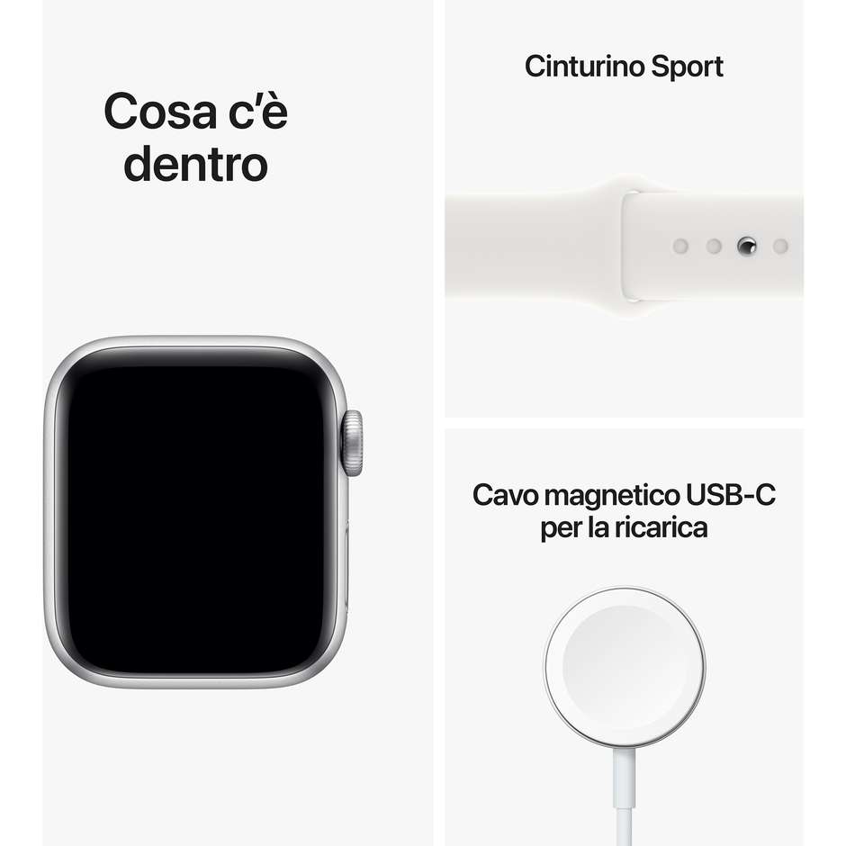 Apple MNJV3TY/A Watch Series SE Smartwatch Alluminio 40 mm GPS Wi-Fi Colore Argento con Cinturino Sport Bianco