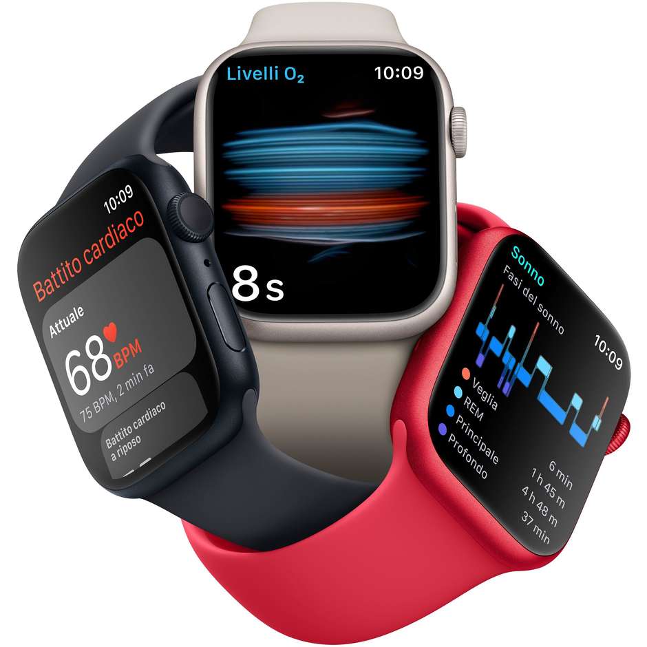 Apple MNP53TY/A Watch Series 8 Smartwatch Alluminio 41 mm GPS Wi-Fi Colore Nero con Cinturino Sport Nero