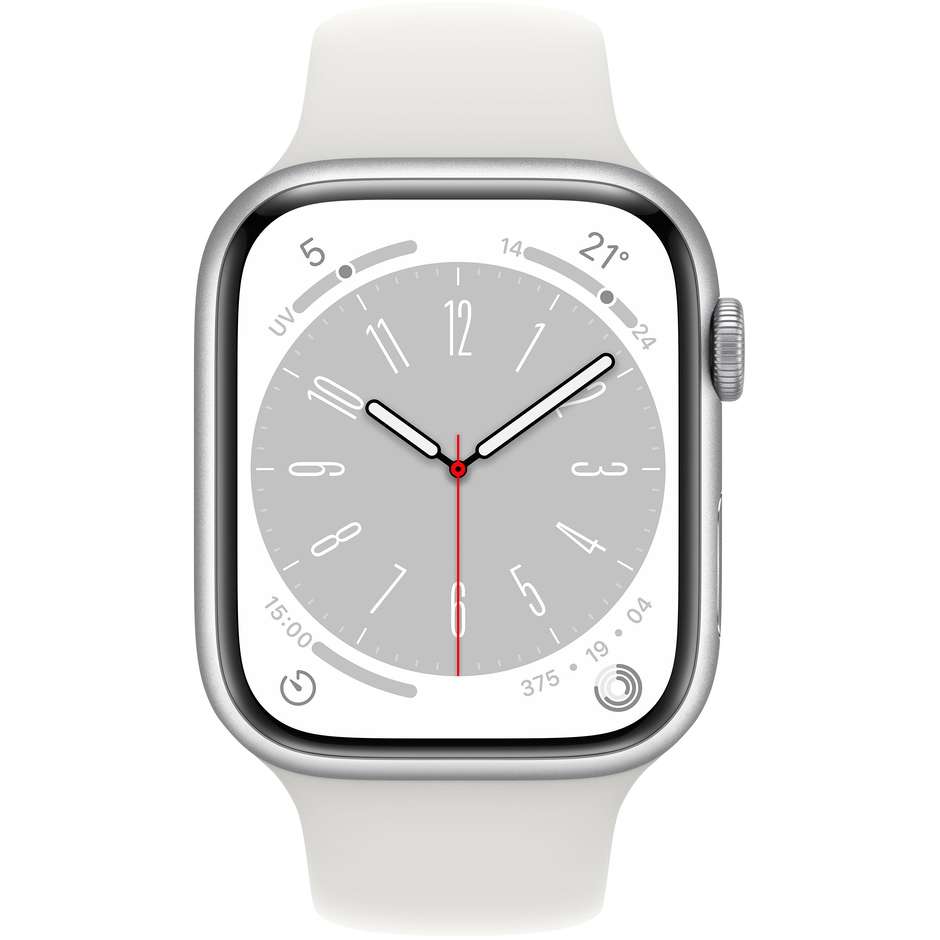 Apple MP6N3TY/A Watch Series 8 Smartwatch Alluminio 45mm GPS Wi-Fi Colore Argento con Cinturino Sport Band Bianco