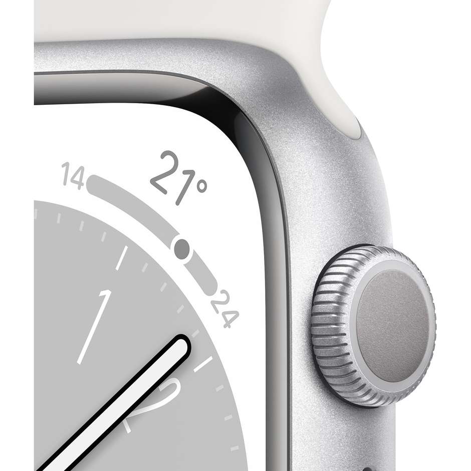 Apple MP6N3TY/A Watch Series 8 Smartwatch Alluminio 45mm GPS Wi-Fi Colore Argento con Cinturino Sport Band Bianco