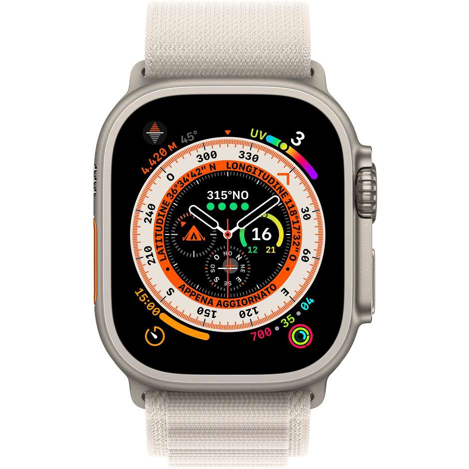 Apple MQFR3TY/A Watch Ultra SmartWatch 49mm GPS + Cellular Colore Titanio con cinturino bianco