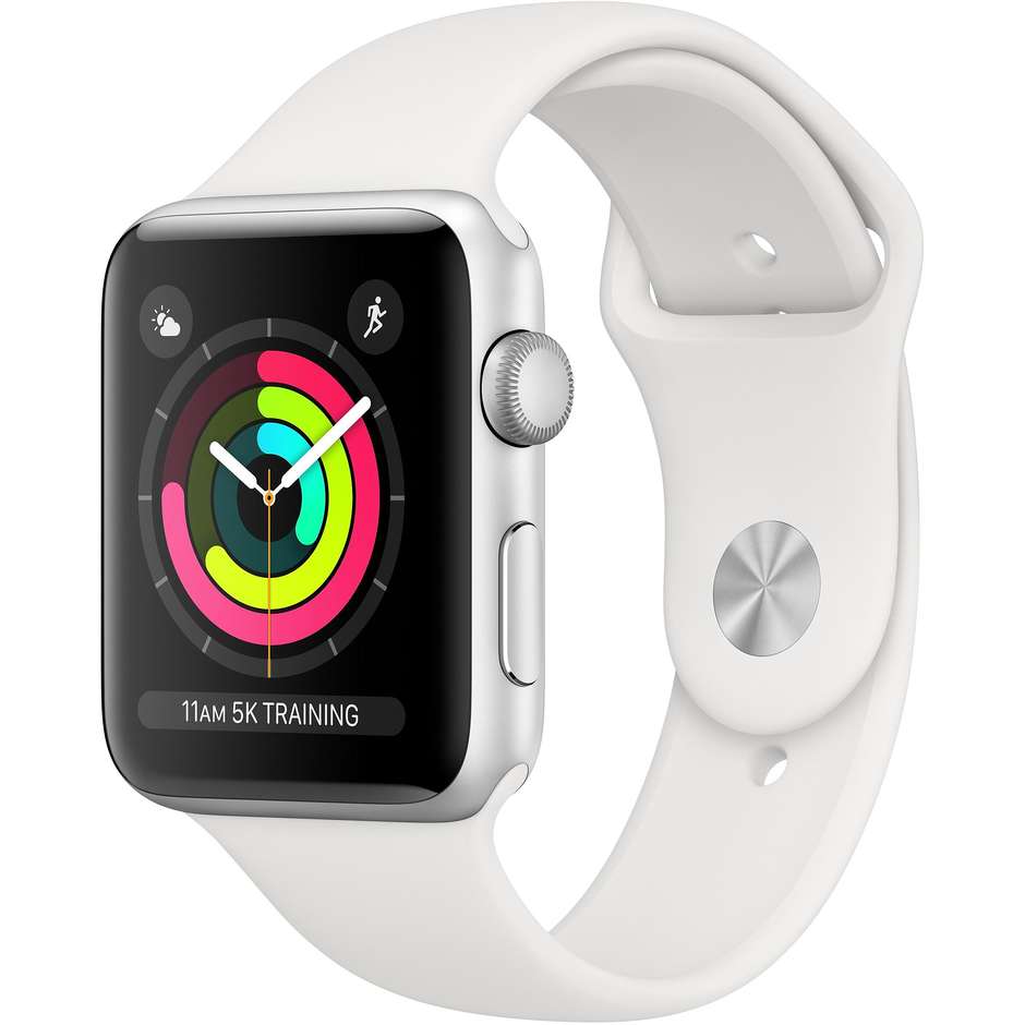 Apple MTF22QL/A Watch Series 3 Smartwatch 42 mm GPS cassa in alluminio color argento cinturino Sport bianco