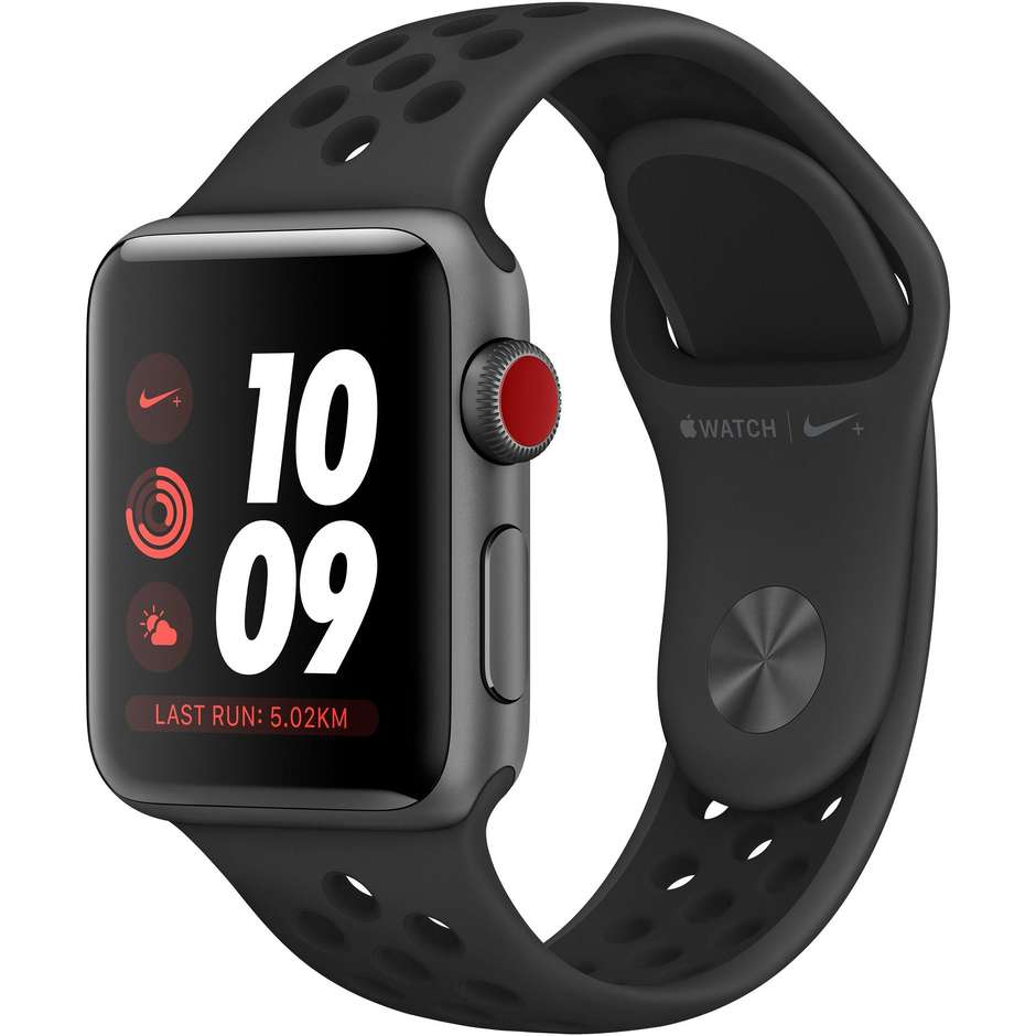 Apple MTGQ2QL/A Smartwatch Nike+ Serie 3 38 mm GPS Wifi+Cellular 4G Bluetooth colore cassa Grigio siderale cinturino Antracite,Nero