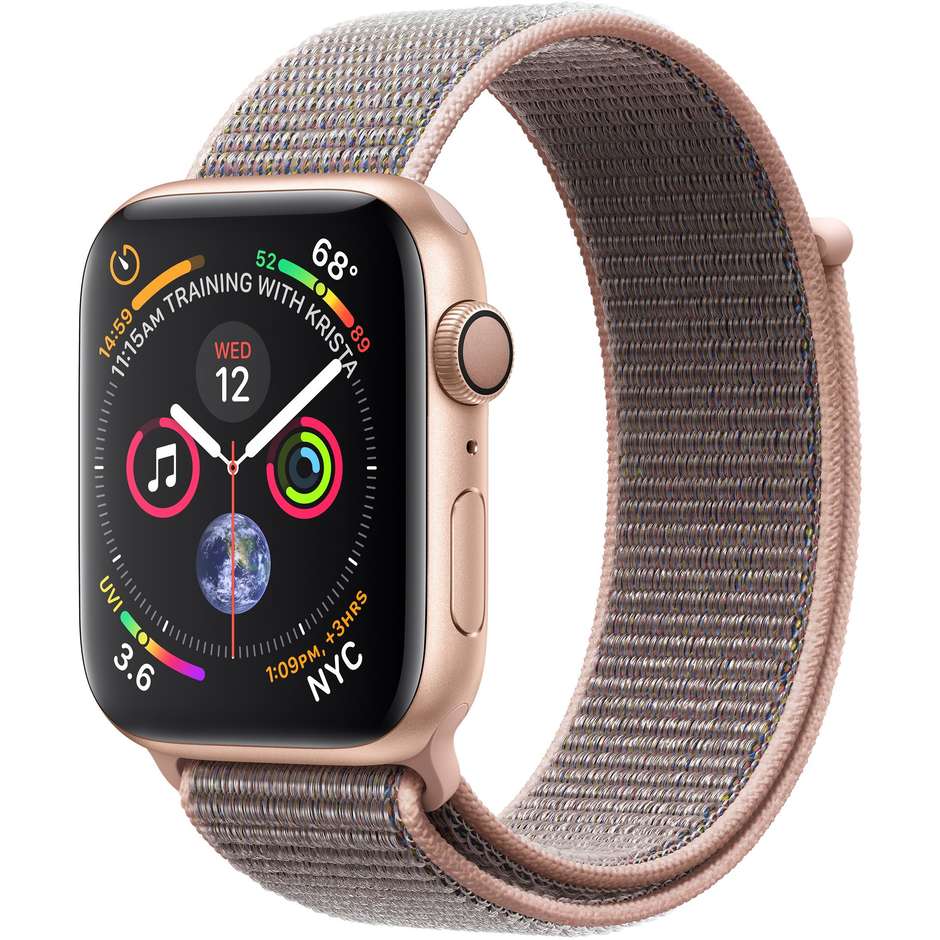 Apple MU6G2TY/A Series 4 Smartwatch 44 mm GPS cassa in alluminio color oro e cinturino Sport Loop rosa sabbia