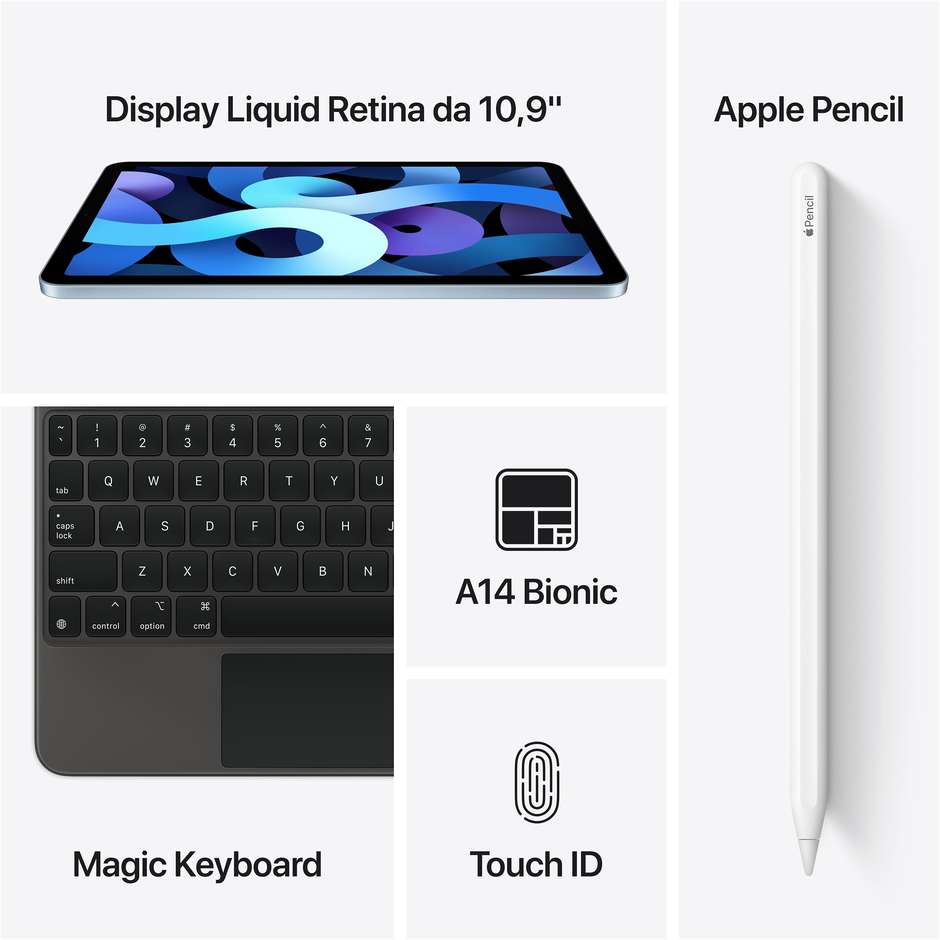 Apple MYGY2TY/A iPad Air Tablet 10.9'' 4° Generazione Memoria 64 Gb Wi-Fi  4G LTE iOS 14 colore Rose Gold