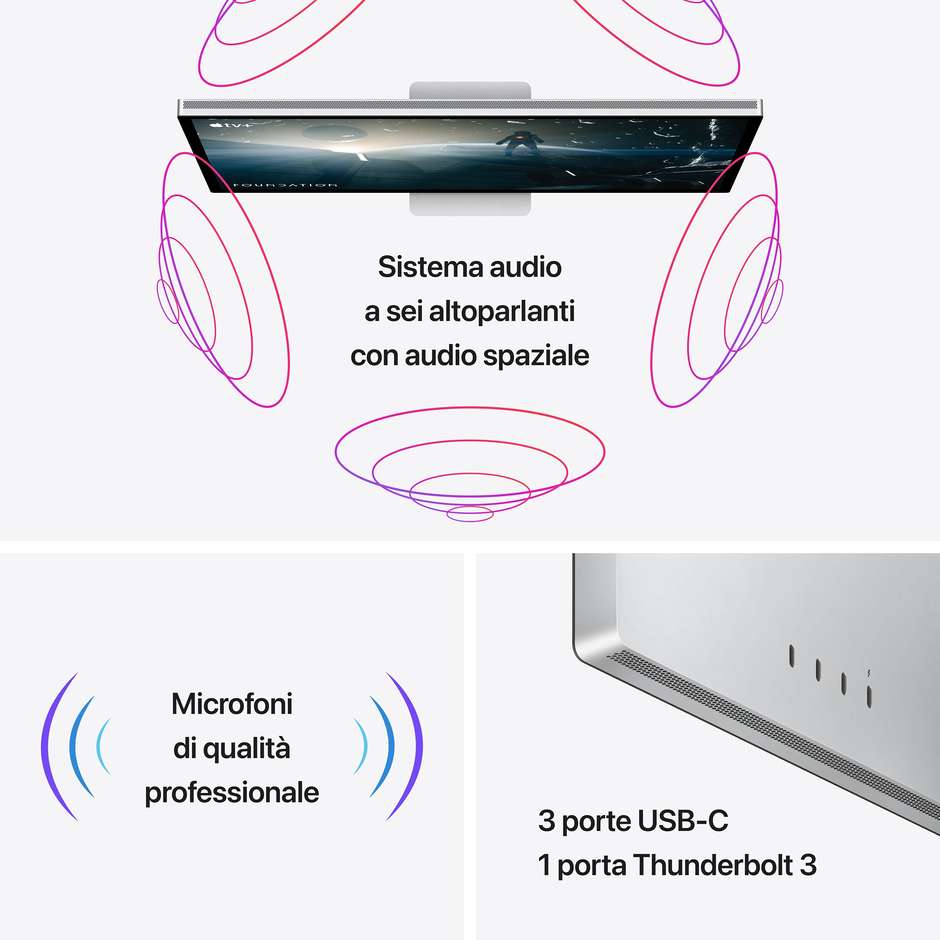 Apple Studio MMYV3T/A Monitor PC 27" 5K Ultra HD Vetro Nanotexture inclinazione e altezza regolabile Classe E colore cornice nero
