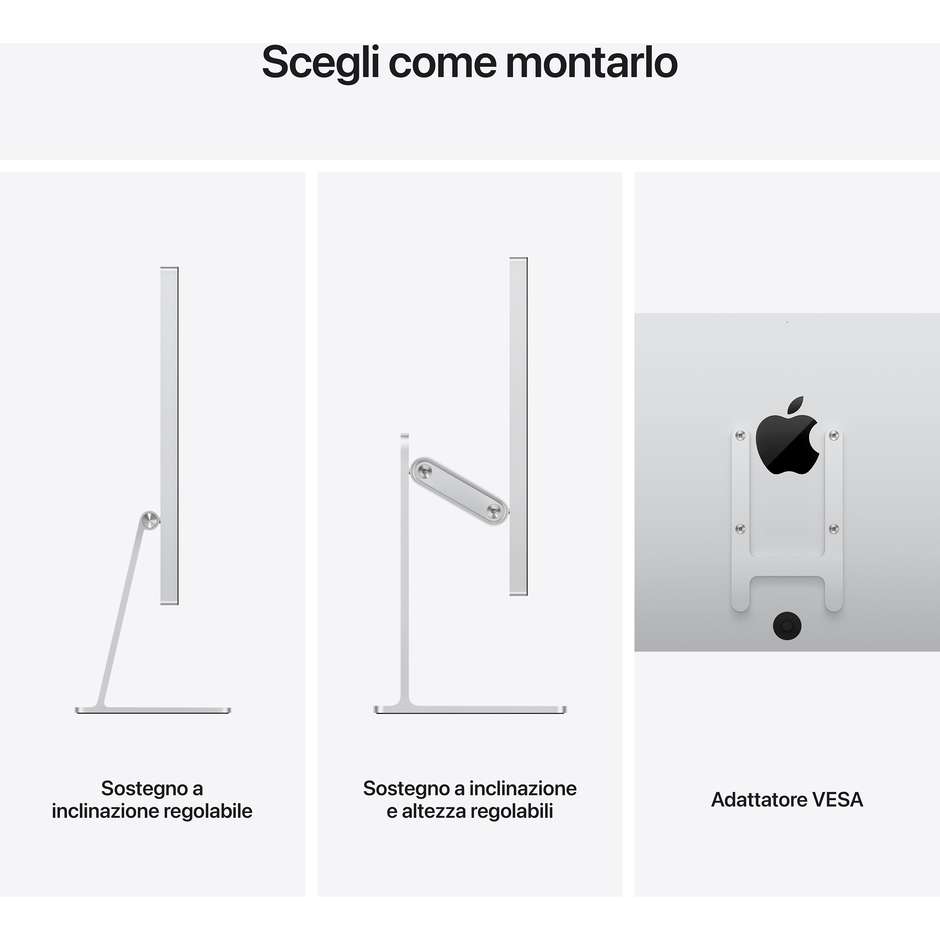 Apple Studio MMYV3T/A Monitor PC 27" 5K Ultra HD Vetro Nanotexture inclinazione e altezza regolabile Classe E colore cornice nero