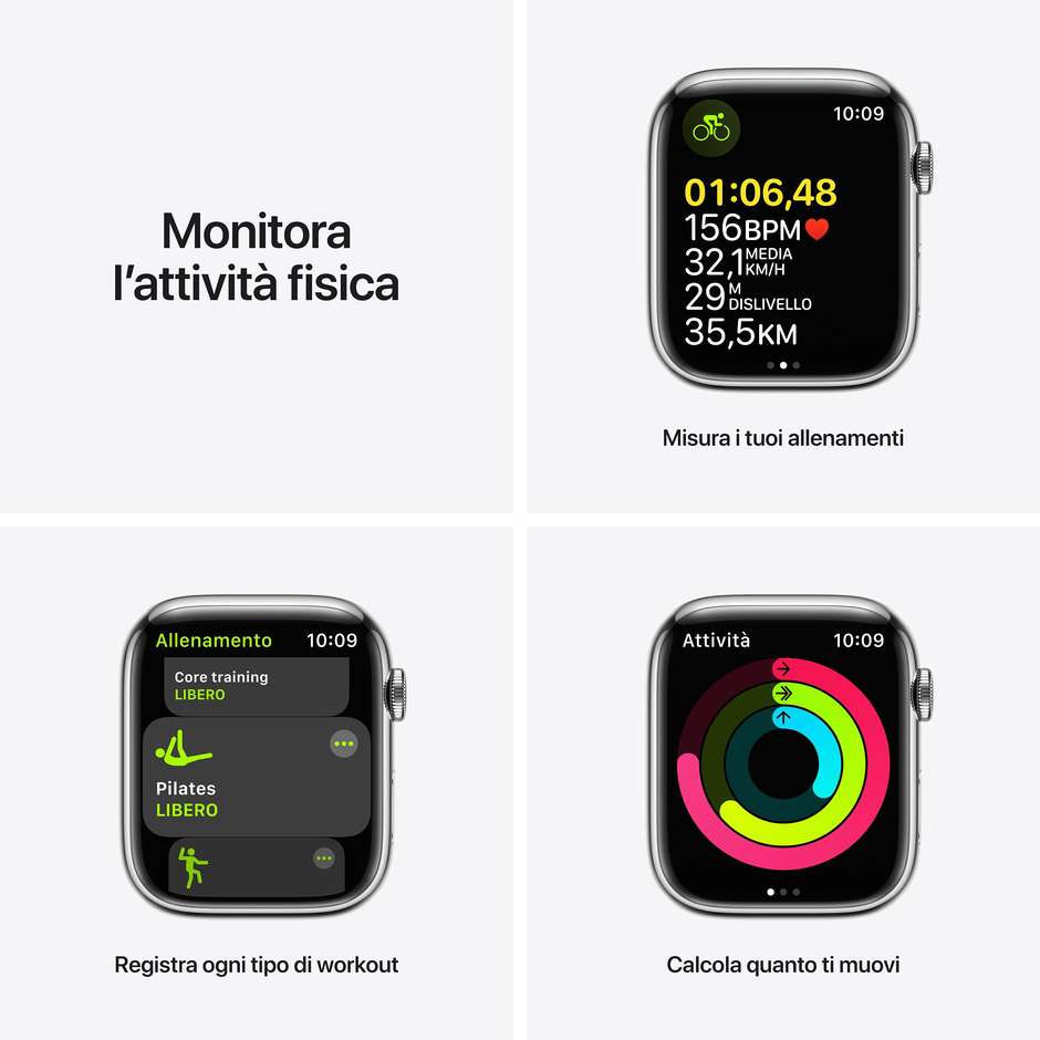 apple watch  7 gps + cell 45mm silver  steel  c/s