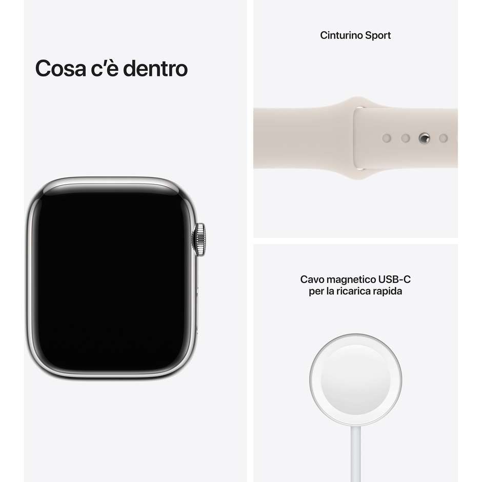 apple watch  7 gps + cell 45mm silver  steel  c/s