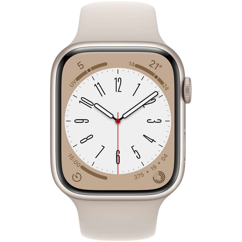 Apple Watch 8 SmartWatch 45mm GPS + CELL W-Fi Bluetooth Colore alluminio con cinturino bianco