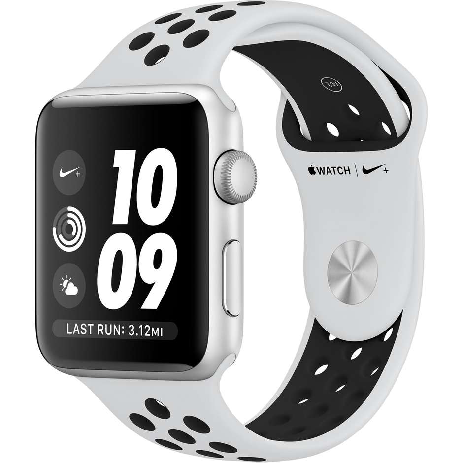 Apple Watch Nike+ Serie 3 MQL32QL/A Smartwatch 42 mm fascia sportiva Nike Platino, Nero colore Argento