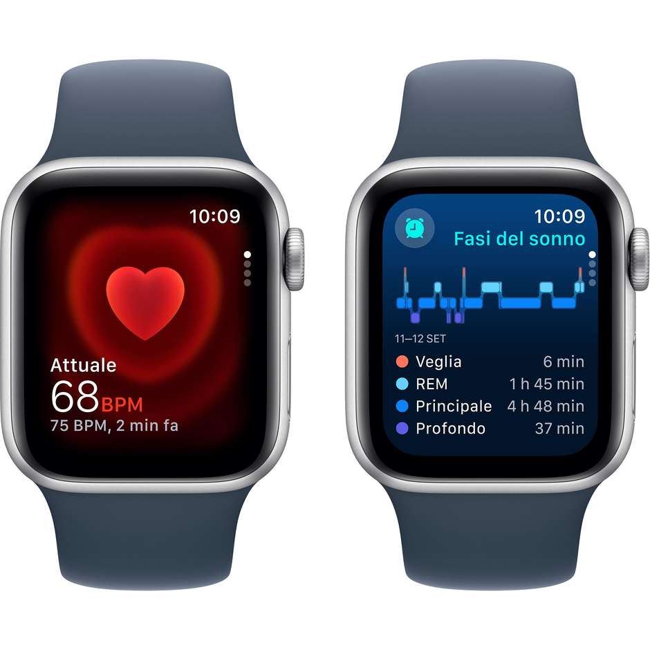 Apple Watch SE (2ª Gen) GPS 40mm Cassa Alluminio Argento con Cinturino Sport Blu Tempesta - M/L