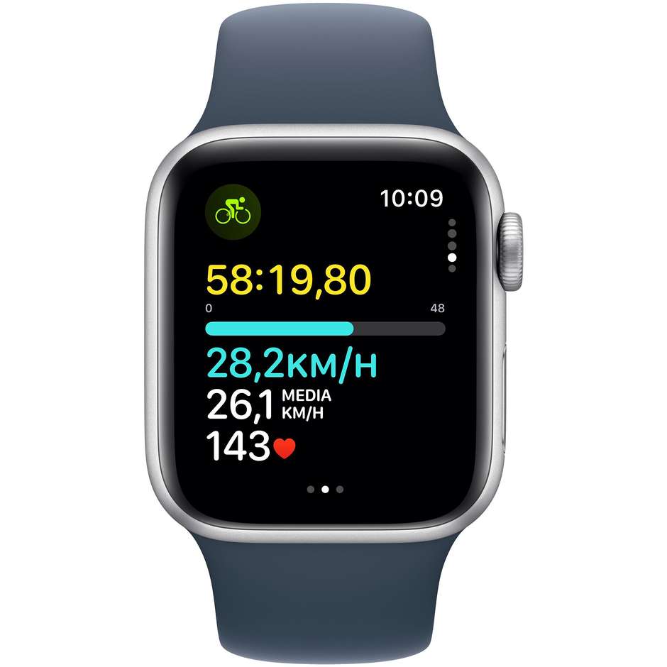 Apple Watch SE (2ª Gen) GPS 40mm Cassa Alluminio Argento con Cinturino Sport Blu Tempesta - M/L