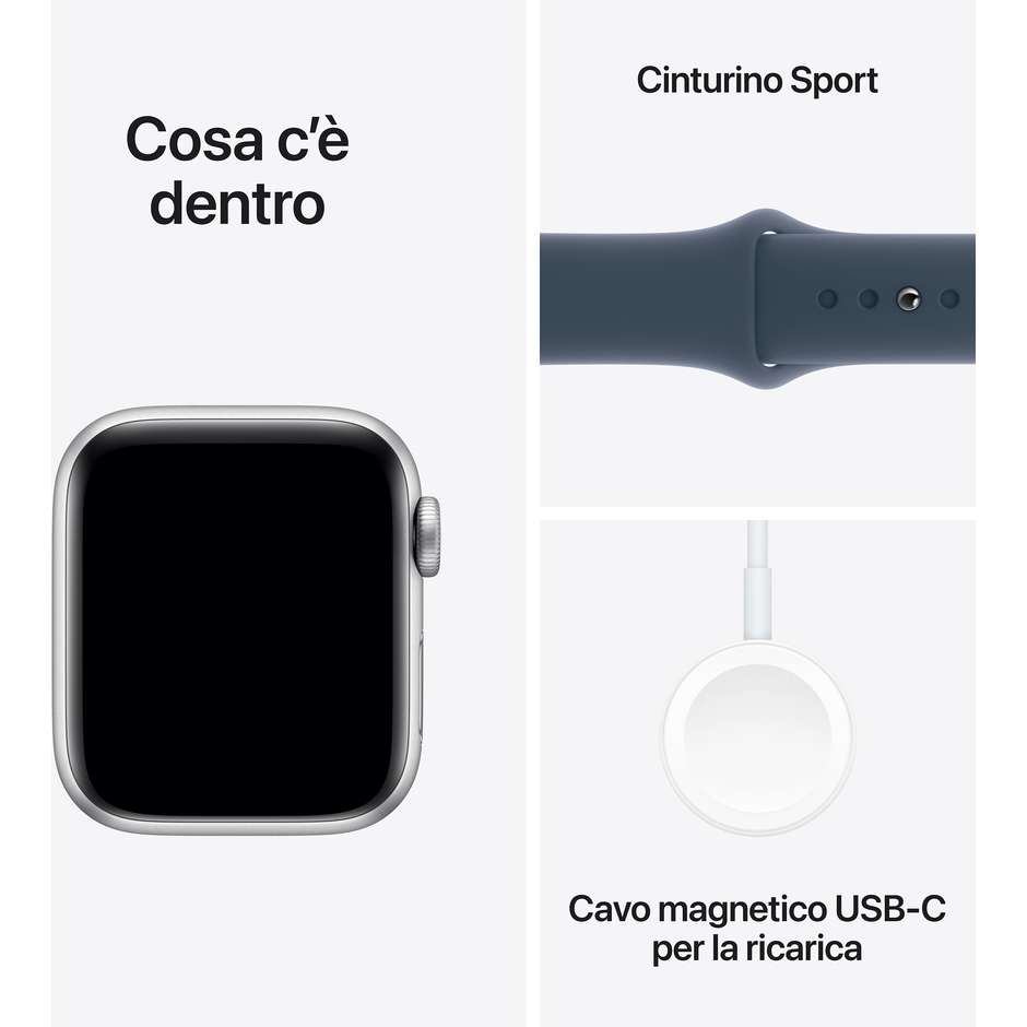 Apple Watch SE (2ª Gen) GPS 40mm Cassa Alluminio Argento con Cinturino Sport Blu Tempesta - M/L