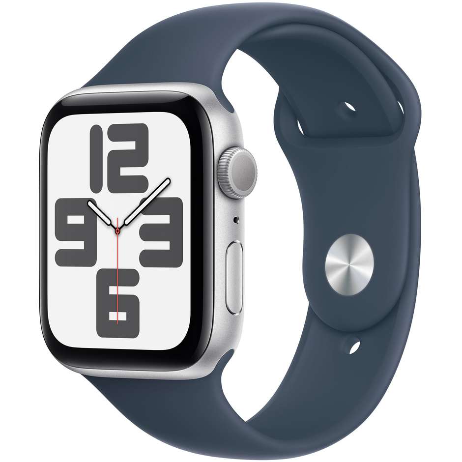 Apple Watch SE (2ª Gen) GPS 44mm Cassa Alluminio Argento con Cinturino Sport Blu Tempesta - S/M