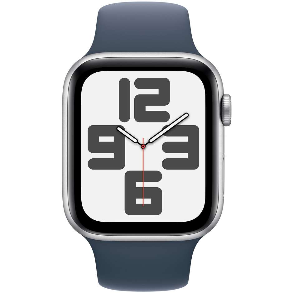 Apple Watch SE (2ª Gen) GPS 44mm Cassa Alluminio Argento con Cinturino Sport Blu Tempesta - S/M