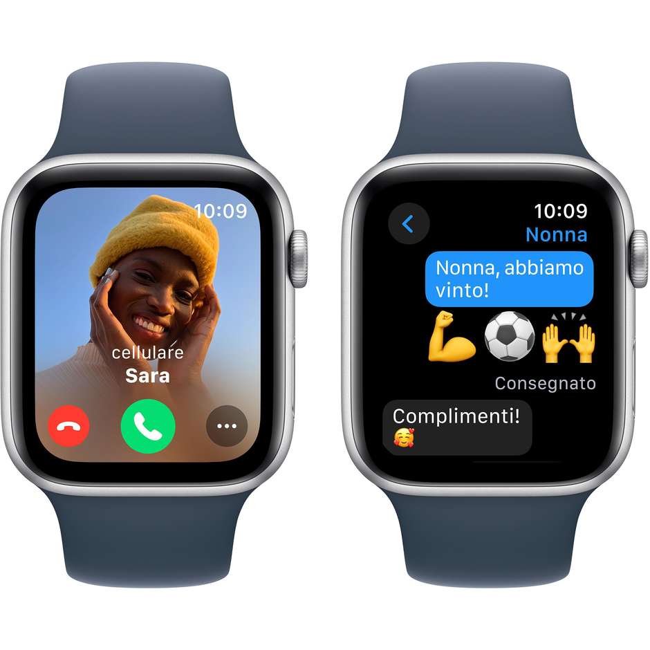 Apple Watch SE (2ª Gen) GPS 44mm Cassa Alluminio Argento con Cinturino Sport Blu Tempesta - S/M