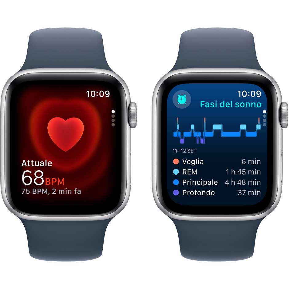 Apple Watch SE (2ª Gen) GPS 44mm Cassa Alluminio Argento con Cinturino Sport Blu Tempesta - S/M