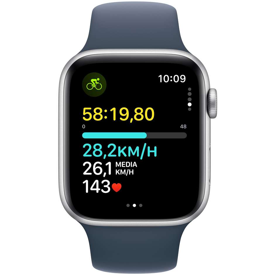 Apple Watch SE (2ª Gen) GPS 44mm Cassa Alluminio Argento con Cinturino Sport Blu Tempesta - S/M