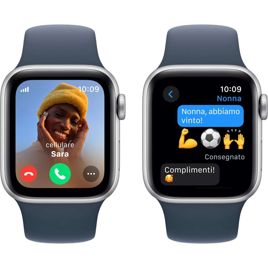 Apple Watch SE (2ª Gen) GPS + Cellular 40mm Cassa Alluminio Argento con Cinturino Sport Blu Tempesta - S/M