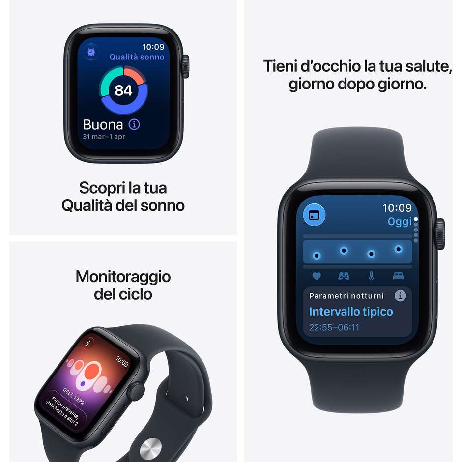 Apple Watch SE 3 GPS 44 mm alluminio mezzanotte, cinturino Sport blu marino S/M