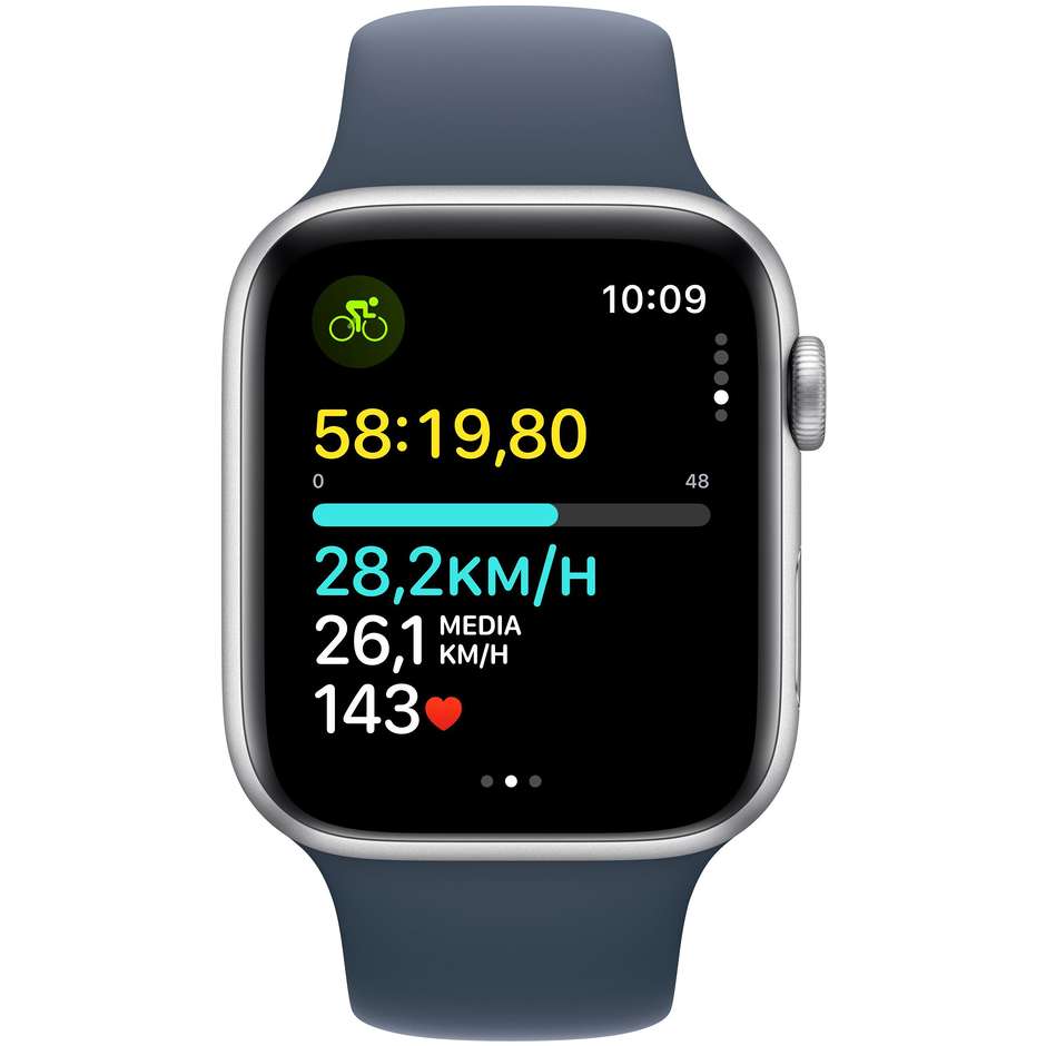 Apple Watch SE 44mm GPS Wi-Fi Colore Alluminio Argento con Cinturino Sport Blu Tempesta - S/M