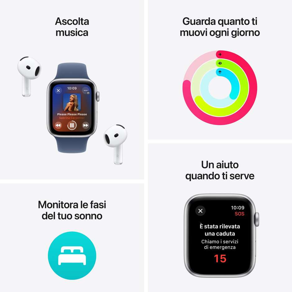 Apple Watch SE GPS 40mm Cassa in Alluminio Colore Argento con cinturino Denim Sport Band - S/M