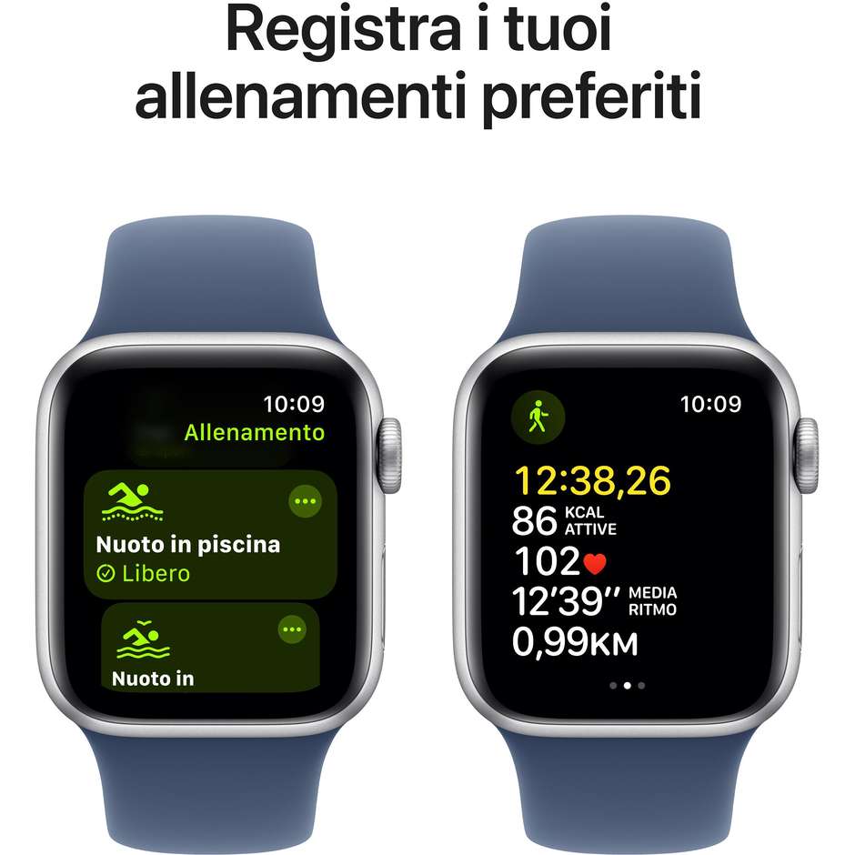 Apple Watch SE GPS 40mm Cassa in Alluminio Colore Argento con cinturino Denim Sport Band - S/M