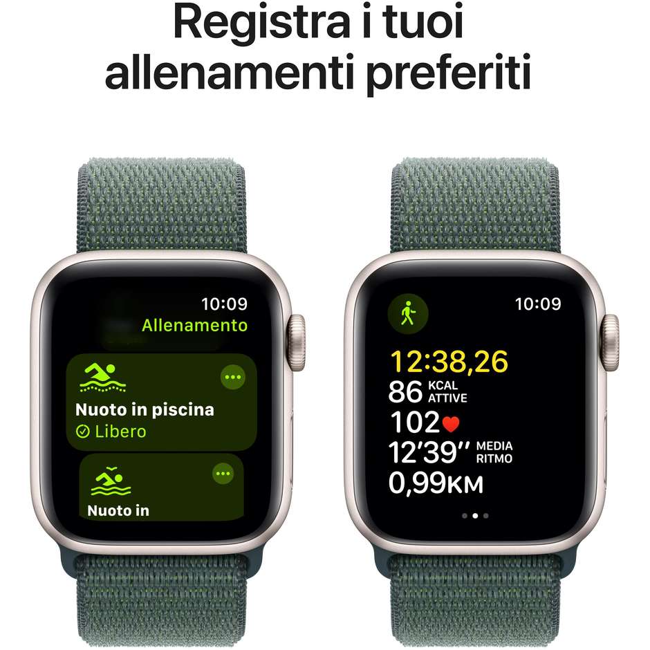 Apple Watch SE GPS 40mm Cassa in Alluminio Galassia con Verde Lago Sport Loop