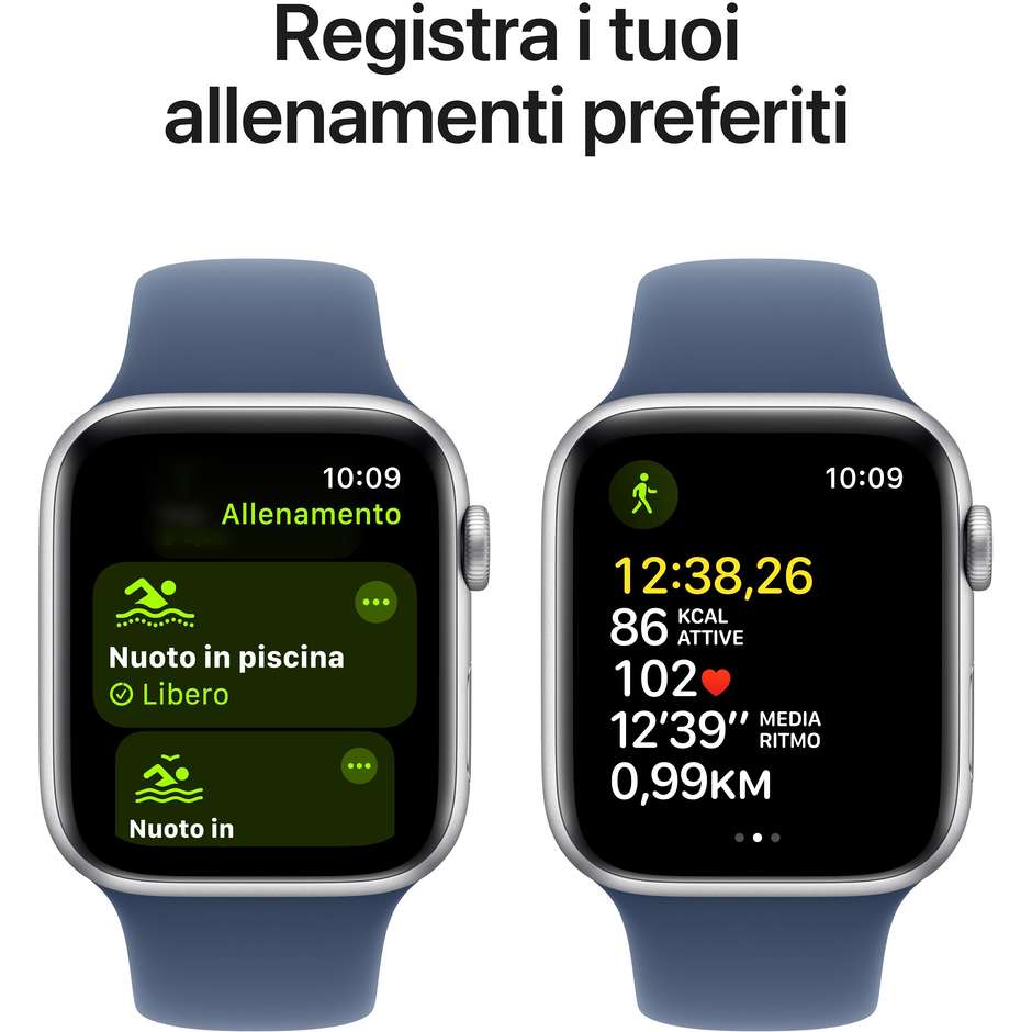 Apple Watch SE GPS 44mm Cassa in Alluminio Colore Argento con cinturino Denim Sport Band - M/L