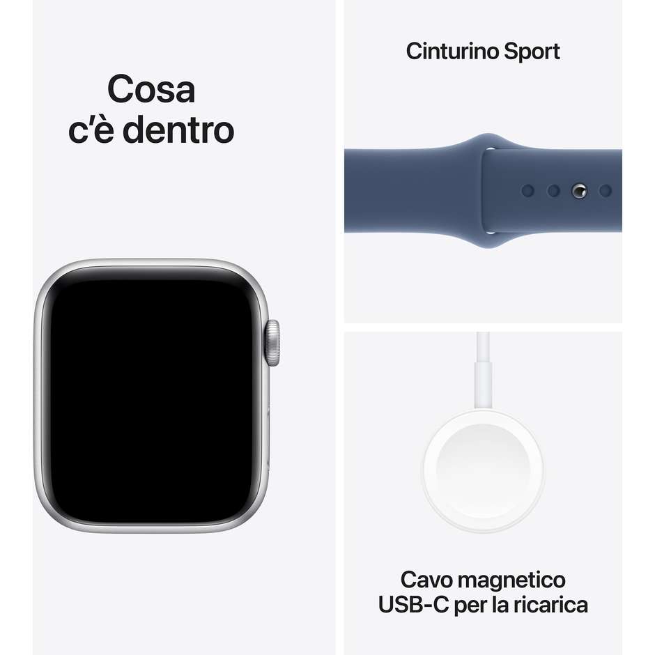 Apple Watch SE GPS 44mm Cassa in Alluminio Colore Argento con cinturino Denim Sport Band - M/L