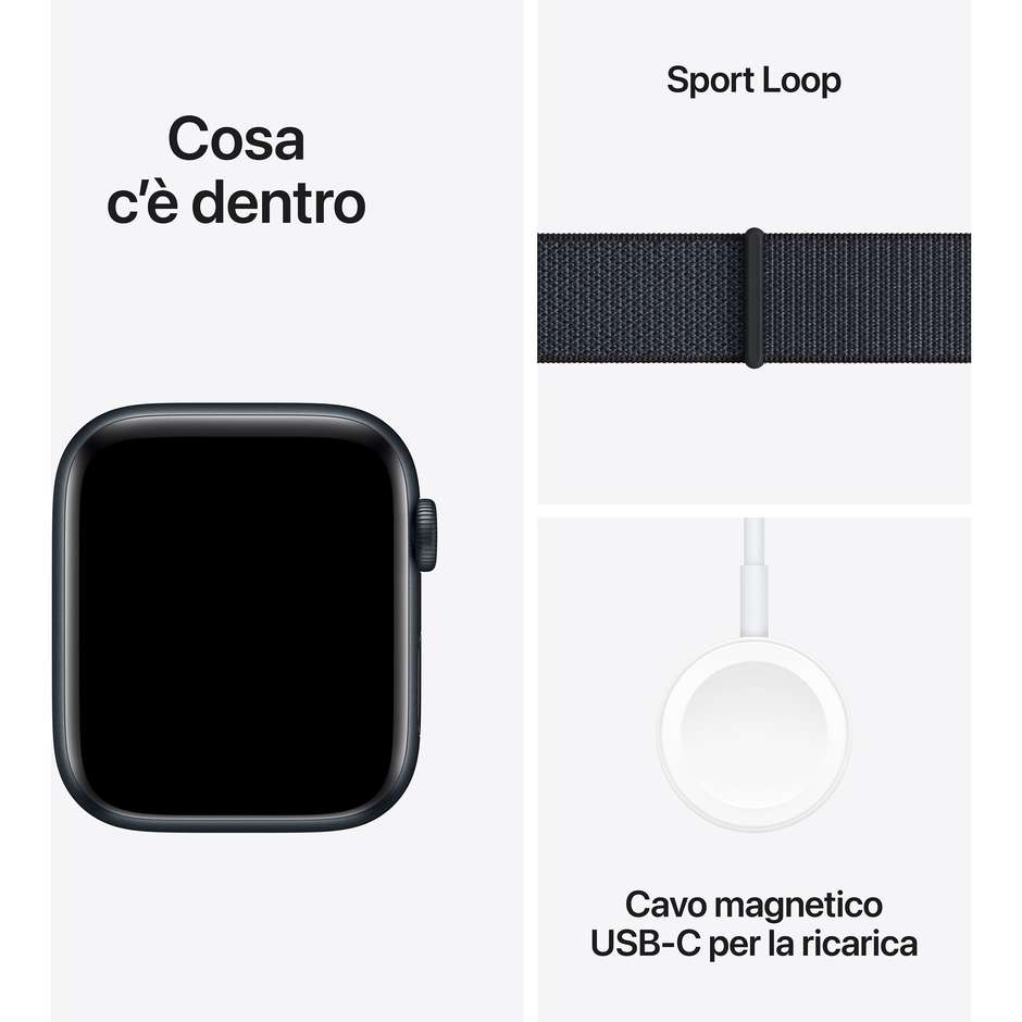 Apple Watch SE GPS 44mm Cassa in Alluminio Colore Mezzanotte con cinturino Inchiostro Sport Loop