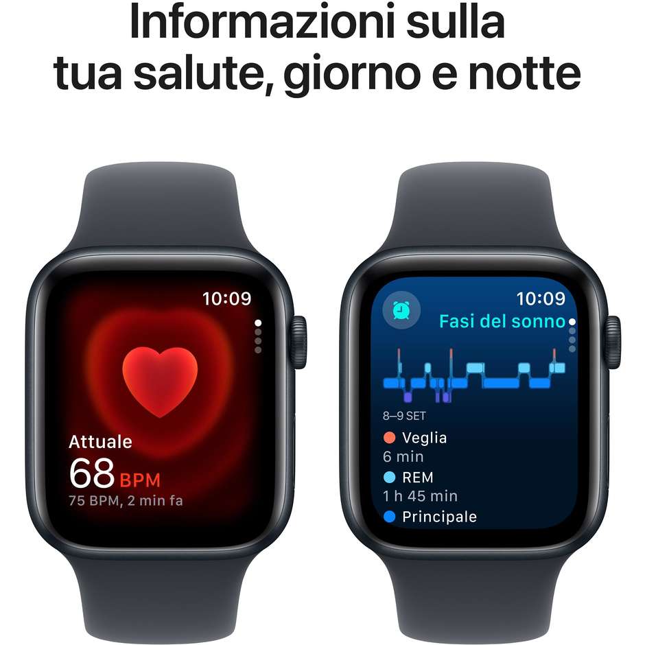 Apple Watch SE GPS 44mm Cassa in Alluminio Colore Mezzanotte con cinturino Mezzanotte Sport Band - M/L